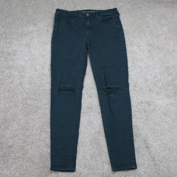 American Eagle Super Stretch X Jeans Womens 10x29" Green Jegging Distressed - Picture 1 of 10